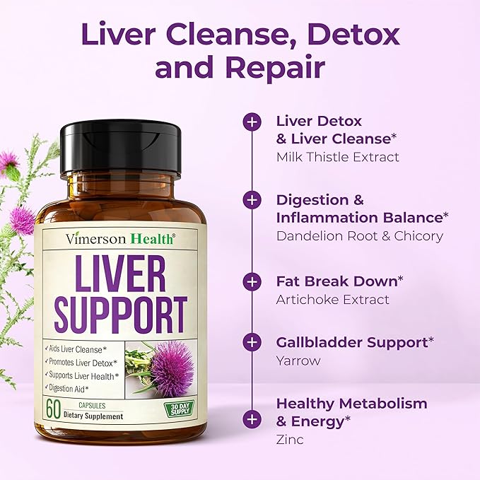 Vegan Milk Thistle Liver Detox – Dandelion Root Supplement with Artichoke Extract for Liver Cleanse Detox & Repair, Enzyme Support, Energy & Healthy Digestion – Herbal Support Supplement – 60 Capsules