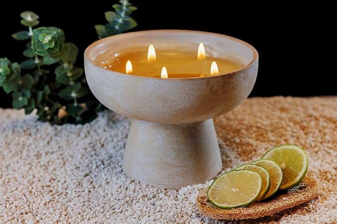 BLUEME Eucalyptus & Lime, Luxury Candle w/Essential Oils, 5 Wick, Hand-Poured Soy, Cotton Wick, Ceramic
