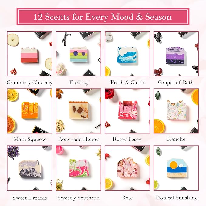 FinchBerry Year of Soap Set - Natural Shea and Coconut Oil, Rich Scents and Lush Lather, Ideal Gift Box for Everyday Comfort and Self-Care - 12 Handmade Bars, 4.5 oz Each
