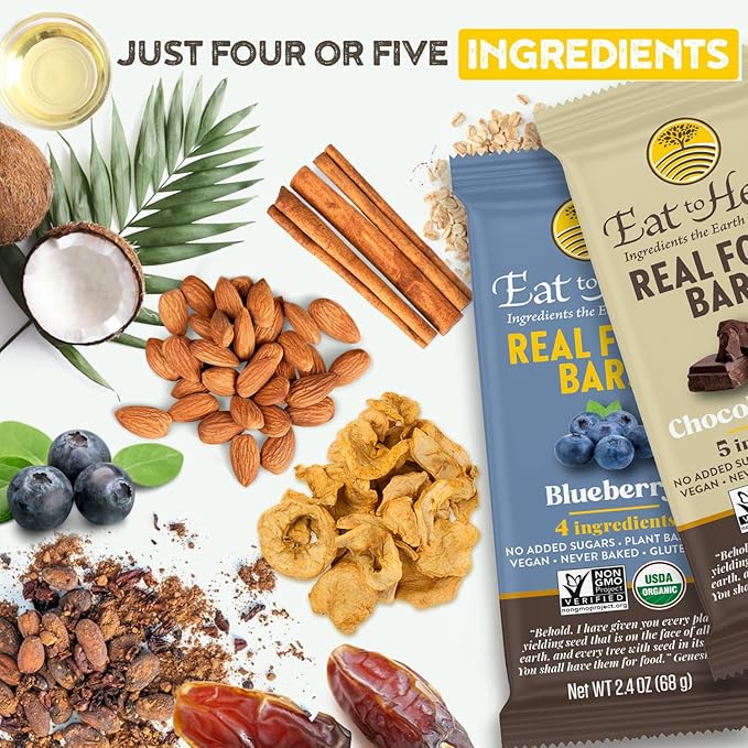 EatToHeal Variety Pack Real Food Bar - Organic Vegan Healthy Gluten Free Protein Bars - Low Sugar Meal Replacement Bar, Non GMO, Never Baked, Plant Based - Crafted to Enjoy, Not Sit on Shelves