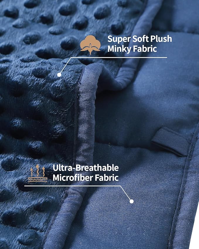 Mr. Sandman Weighted Blanket 5LBS 36 x 48 Inches, Minky Dots Heavy Blanket with Glass Beads, Soft and Cooling for School and Home, Navy Blue