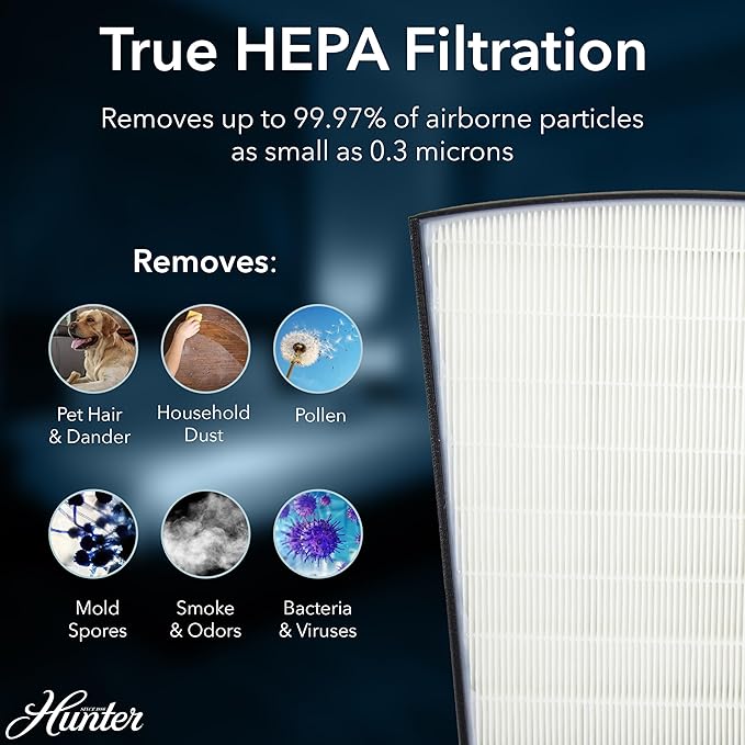 Hunter HP800 Air Purifiers for Home Large Room and Bedroom. True HEPA Air Purifier for Pets, Odors, Allergens, Smoke, Dust, VOC's. 4 Fan Speeds, Quiet Sleep Mode. Cleans 2585 Ft² per Hour. Graphite