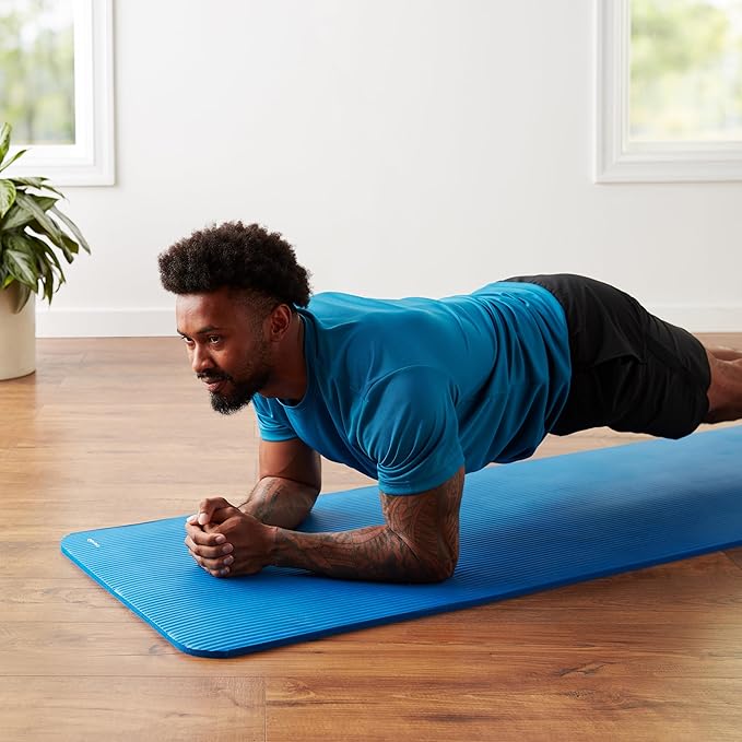 Amazon Basics 1/2 Inch Extra Thick Exercise Yoga Mat with Carrying Strap, Cushioned Support, for Fitness and Gym Workouts