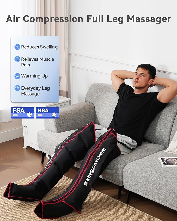 KingPavonini Leg Compression Massager for Circulation, Compression Boots with 6 Modes & 3 Intensities, Full Leg Massager for Circulation and Pain Relief, Recovery Boots Gifts for Men Women