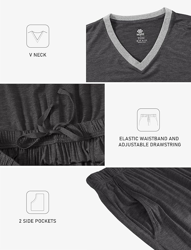 JINSHI Men's Pajama Sets Sleepwear Nightwear Lightweight Quick Dry Soft 2 Piece Long Sleeve Mens Loungewear Sets with Pocket