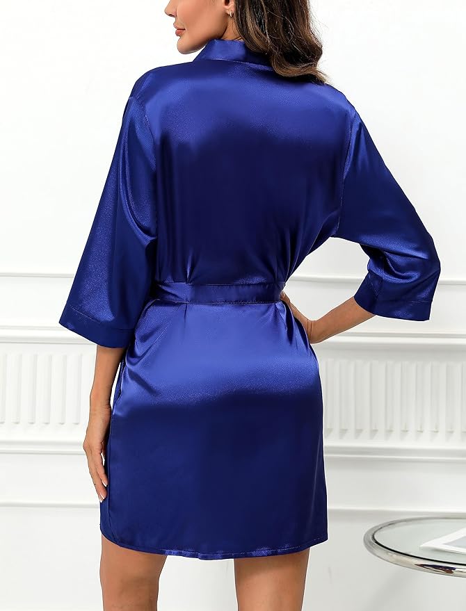 Samring Women's Bride Bridesmaids Robe Short Satin Kimono Robes for Wedding & Bridal Party Silk Bathrobes for Women
