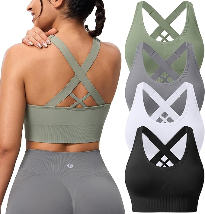 Evercute Sports Bra for Women Padded Medium Support Criss Cross Strappy Bras Seamless High Impact Yoga Exercise Athletic Bras