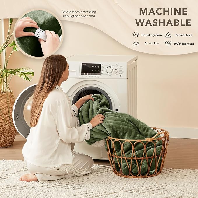 Homemate Electric Heated Blanket King - 100"x90" Heating Bed Blankets Throw with 10 Heating Levels 8 Hours Auto Off Fast Heating Over-Heated Protection Ultra Soft Warm Flannel ETL Certified Green