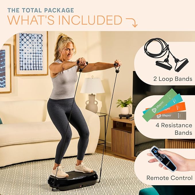 Lifepro Waver Mini Vibration Plate for Lymphatic Drainage – Whole Body Vibrating Platform Exercise Machine for Muscle Toning & Recovery with Remote & Resistance Bands, Max Load 260 lb