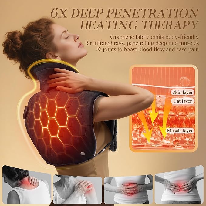 UTK 30s Fast Heating Pad for Neck and Shoulders and Back, 6X Deeper Penetrate, Far Infrared Heated Wrap for Neck and Shoulders Pain Relief, Auto Shut Off, Memory Function, Gifts for Birthday 24"X20"