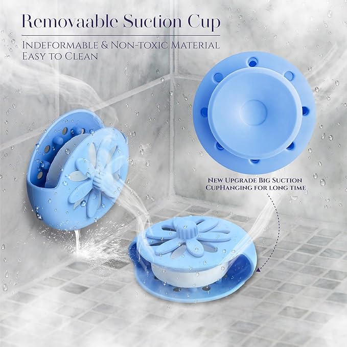 Shower Steamers Tray Blue- Upgrade Shower Steamer Holder Dish with Big Suction Cup, Long Lasting Bath Bombs Shower Accessories, Aromatherapy Diffuser Containers for Bathroom Bedroom Car Yoga Decor