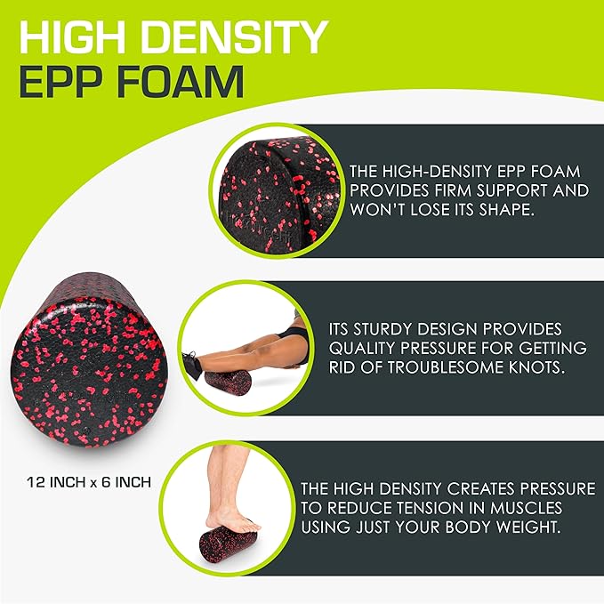 ProsourceFit High Density Foam Rollers 12 - inches Long, Firm Full Body Athletic Massage Tool for Back Stretching, Yoga, Pilates, Post Workout Muscle Recuperation