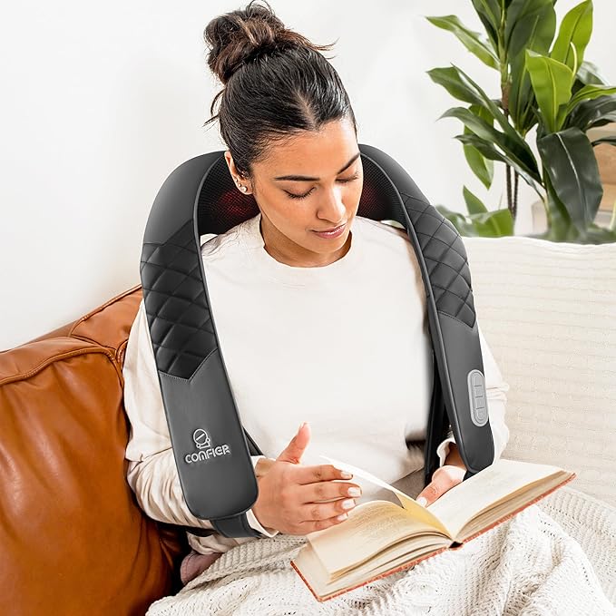 COMFIER Shiatsu Neck Shoulder Massager, Back Massager with Heat,Gifts for Mom Dad Deep Tissue 4D Kneading Massage Pillow with Portable Storage Bag, Home, Office and Car Use