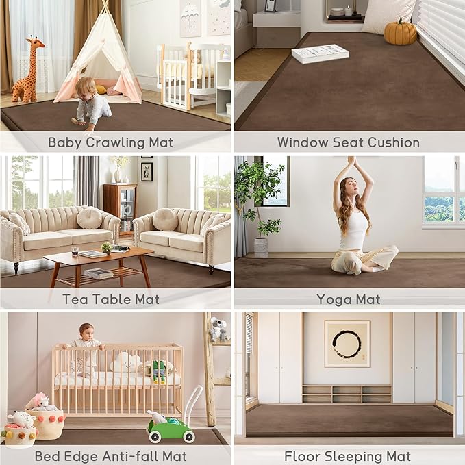 Baby Play Mat for Floor Tummy Time Mat Nursery Rug Muscle Area Rug Playroom Rug Tatami 74 * 50" Memory Foam 1.3" Thick Crawling For Babies,Toddlers, Infants, Kids,Floor,Coffee