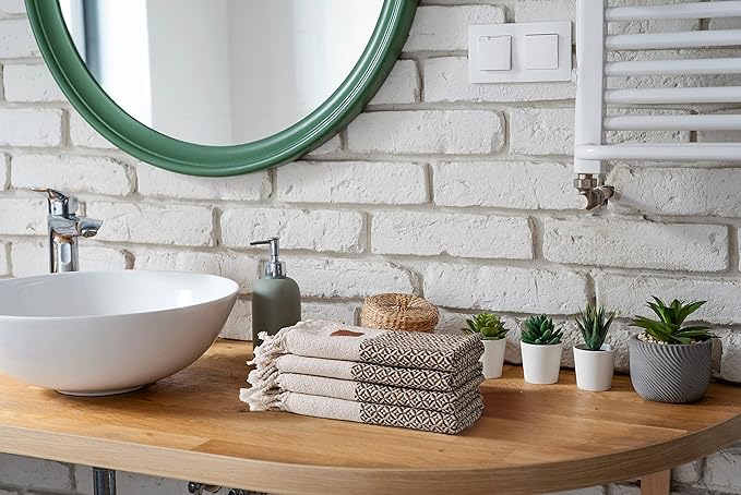 Gold CASE Turkish Hand Towels for Bathroom Set of 4 – 20 x 40'' – 100% Cotton Bathroom Towels – Aphrodite Kitchen Small Towel for Spa, Face, Tea & Dishcloth – Decorative Patterned Weave – Brown