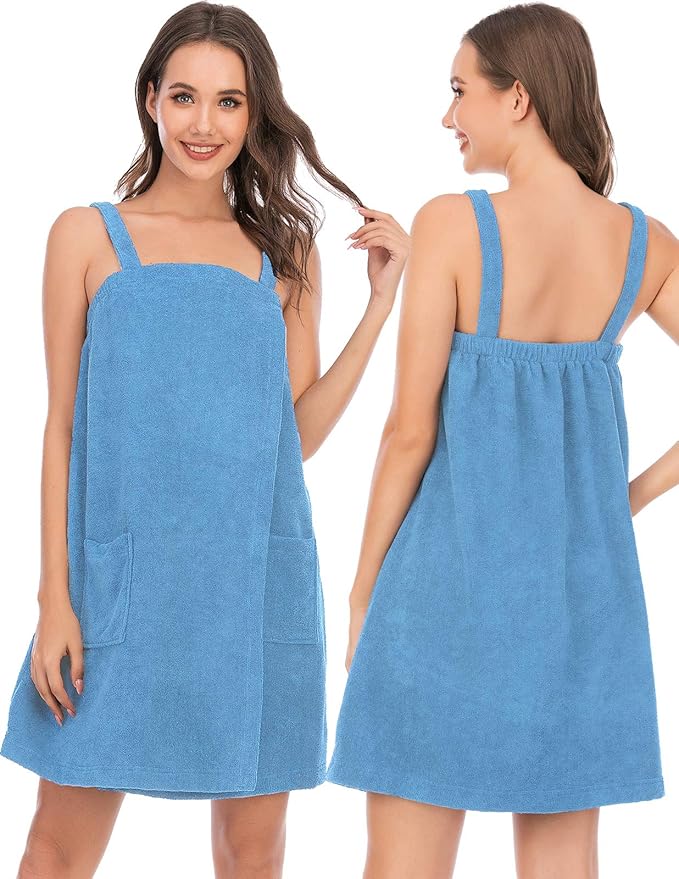 Veseacky Women Bath Wrap Towel for Womens Shower with Pocket Adjustable Spa Robe & Facial Headband