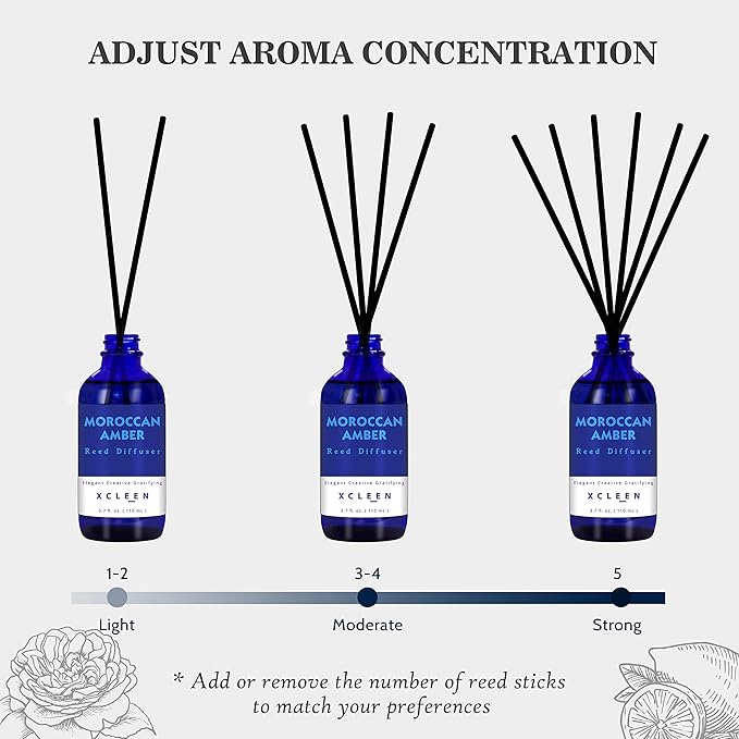 Reed Oil Diffuser Set, Fragrance Diffuser - Floral Notes, Vanilla, Cinnamon & Amber, Includes 6 Rattan Scented Sticks Diffuser Reeds, Home & Office Decor, 110ml/3.7oz
