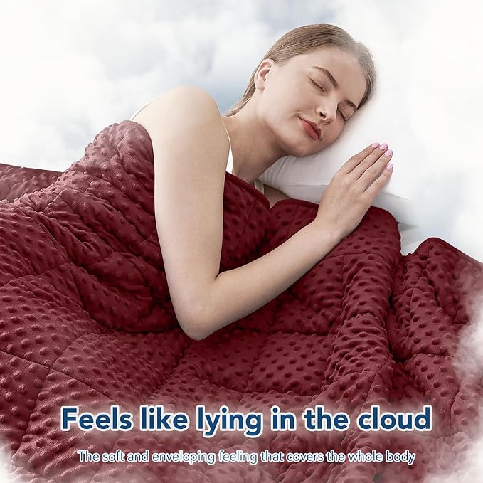 Topcee Weighted Blanket for Adults (15lbs 60"x80"), Minky Dots Heavy Blanket for Woman, Man Sleeping, Soft, Cozy and Cooling Weighted Throw Blankets, Machine Washable, Burgundy
