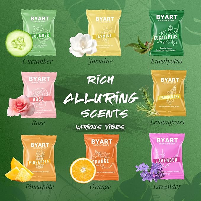 Shower Steamers Aromatherapy - Christmas Gifts for Women, 8 Pack Pure Essential Oil Shower Bombs for Home Spa, Stress Relief, Body&Soul Relaxing Bath Bombs, Stocking Stuffer for Girls, Green