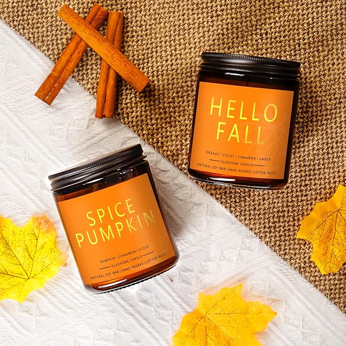Pumpkin Spice Candle 7 Oz, Warm Pumpkin Spice & Sweet Vanilla Fall Scented Candles for Cozy Autumn Home Décor, Perfect Fall Gift for Pumpkin Lovers, 50 Hour Long Burn