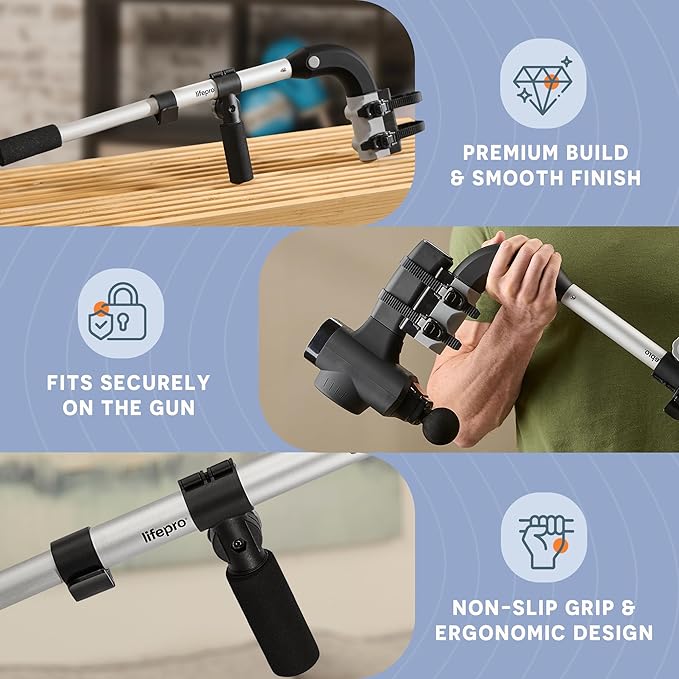 LifePro Massage Gun & Holder (Sold Separately) – Percussion Muscle Massager for Athletes with 8 Heads & 6 Speeds – Deep Tissue Back Muscle Extender for Recovery