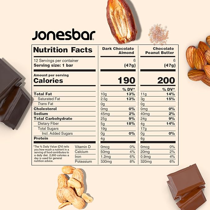 JONESBAR (Chocolate Lovers, 12 Count (Pack of 1)), USDA Organic Fruit & Nut Bar, Non-GMO, Kosher, Vegan, Gluten Free, Simple Snack Bar