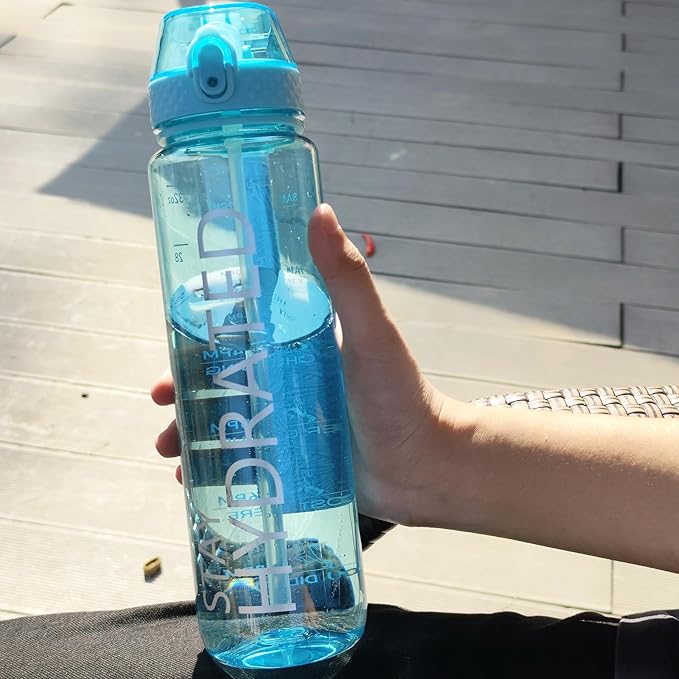 GOPPUS Clear Water Bottle With Straw 32oz Clear Sports Water Bottles Motivational with Time Marker Tritan BPA Free Plastic Clea Water Bottle Wide Mouth for Gym Travel Home School Office