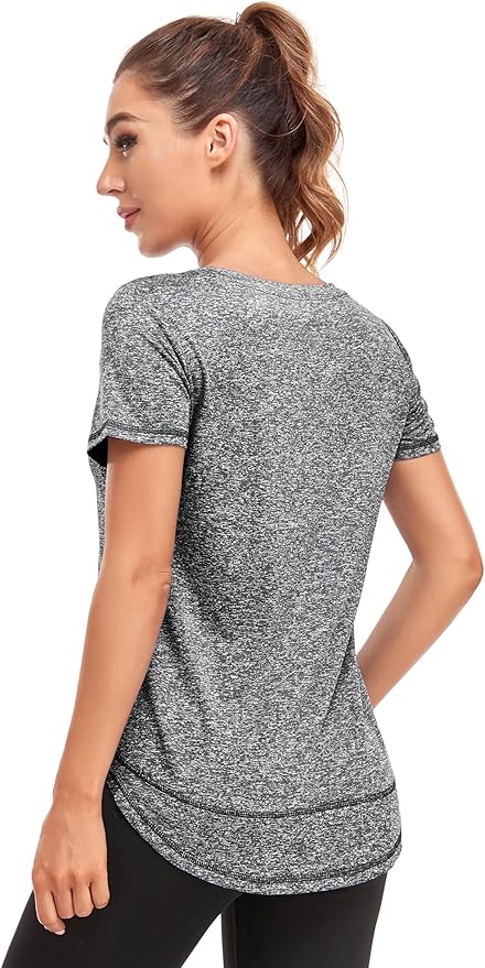 Women's Short Sleeve Workout Shirts Crewneck Sports Yoga Running Dry Fit Tops Side Split Tee