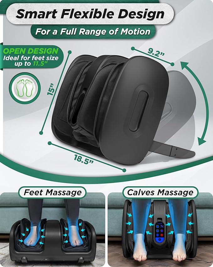Lunix LX21 Shiatsu Foot and Calf Massager with Heat & Remote – Pain Relief for Plantar Fasciitis, Neuropathy, and Circulation, Ankle & Foot Massager, Black