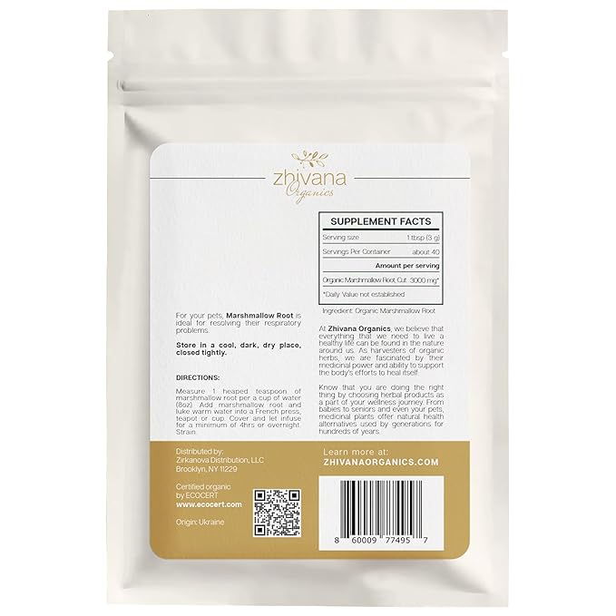Marshmallow Root Tea (Althea Officinalis) โ Organic Marshmallow Root โ Throat Tea - Gut Lining, Digestion, Respiratory Health - Blood, Bones, Skin, Hair - Marshmellow Herb โ 4 Ounces
