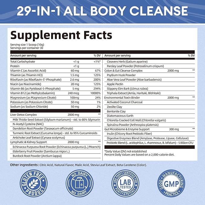 29-in-1 Full Spectrum Detox Powder | 5-Step Total-Body Reset for Liver, Lymphatic, Colon & Gut Support | Potent Earthy Taste from Natural Ingredients for Weight Management | 30 Servings