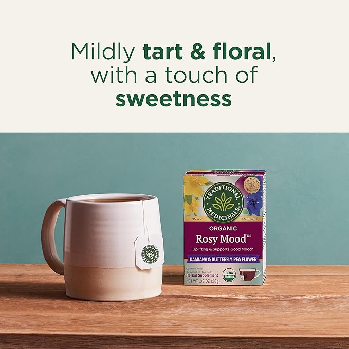 Traditional Medicinals Tea, Organic Rosy Mood, Supports Good Mood, 96 tea bags (Pack of 6)