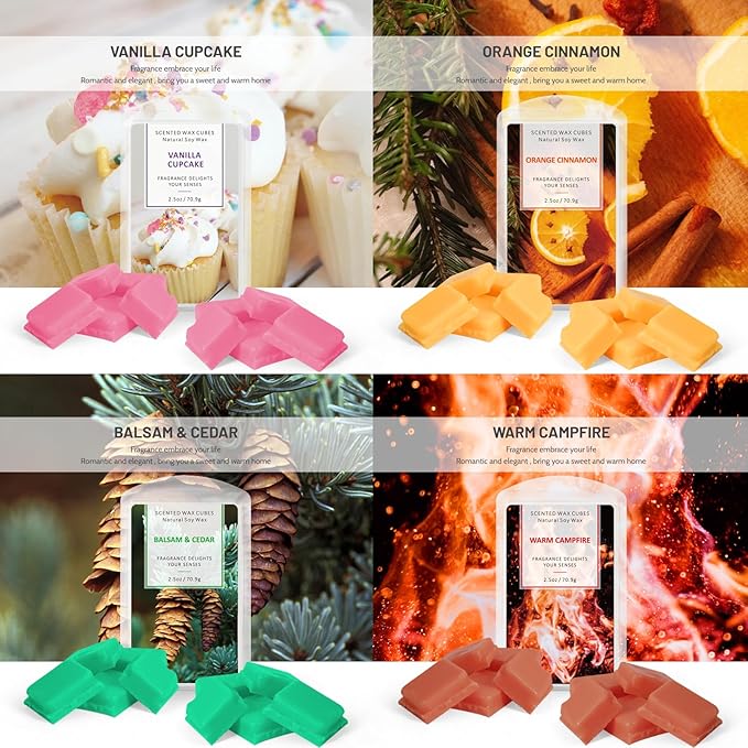 STRN Scented Fall Wax Melts 8 Pack Wax Cubes, Soy Wax Cubes for Warmer, Vanilla Cupcake, Orange Cinnamon, Balsam & Cedar, Warm Campfire, Apple Cider, Cookies for Santa, Pumpkins (8 x 2.5oz)