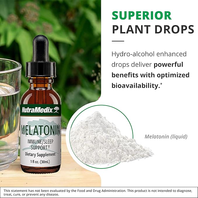 NutraMedix Melatonin Night Time Support Drops for Occasional Sleeplessness - Liquid Melatonin for Optimal Rest, Immune System & Mood Support - May Help with Feeling Groggy (1oz / 30ml)