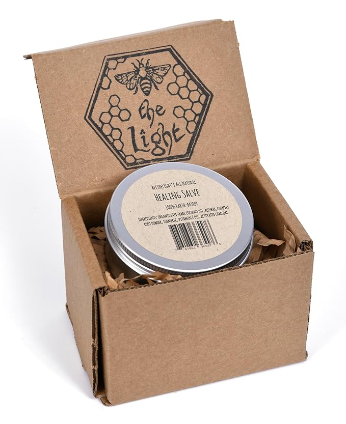 All Purpose Salve, All Natural Healing Skin Balm with Organic Fair Trade Coconut Oil, Beeswax, Comfrey, Turmeric, Vitamin E, Activated Charcoal, Cream for Dry Cracked Hands, Diaper Rash, Itch 4 oz