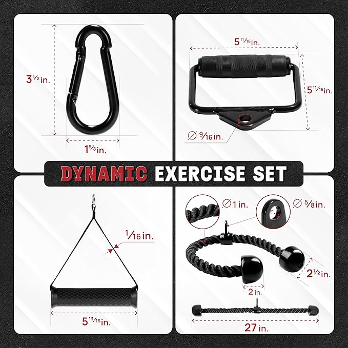 Yes4All Cable Machine Attachment, Double D Hanlde & Tricep Rope Cable Attachment, Weight Machine Accessories Load 880 LB for Home Gym