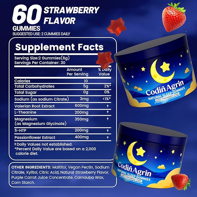 Natural Sleep Gummies for Adults - Non-Habit Forming Sleep Support Supplement, Containing Natural Ingredients, Let Me Sleep Gummies for Restful Nights, 60 Count