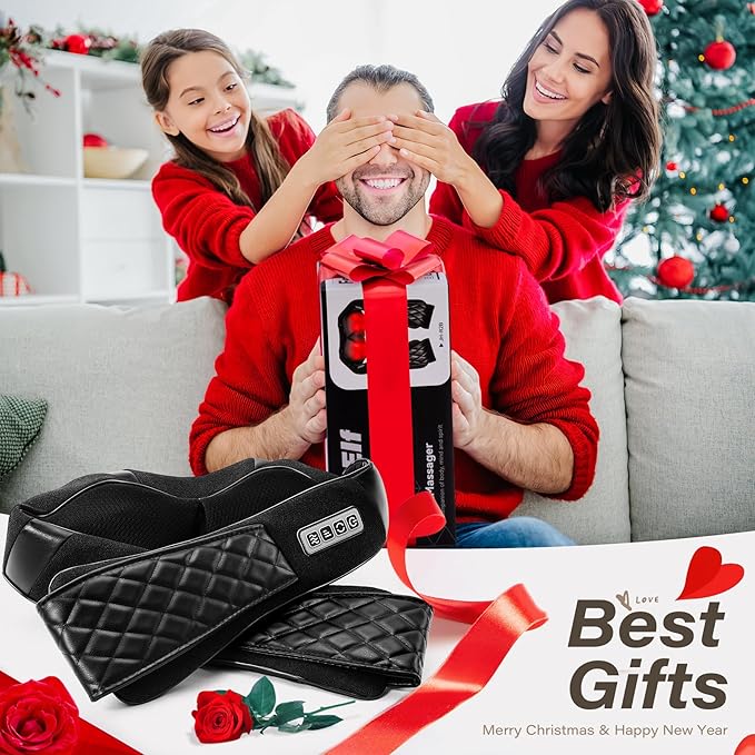 Shiatsu Electric Neck Back Massager Pillow 3D Kneading with Heat for Shoulder, Lower Back, Foot, Leg Muscles Pain Relief Relax in Car Office and Home (Black)