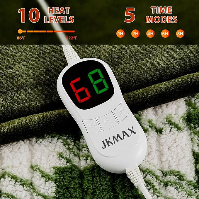 Heated Electric Blanket Twin Size - 62"x84" Flannel Heating Blanket with 10 Heating Levels & 5 Time Settings Over-Heat Protection, Winter Warmer for Adults with ETL Certification(Green)