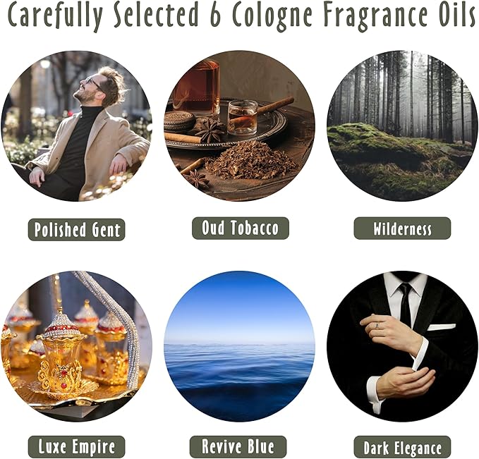 Fragrance Oil, MitFlor Cologne Perfume Oils Set, 10ml x 6, Scented Essential Oils for Diffusers for Home, Fragrance Oil for Soap & Candle Making, Aromatherapy Diffuser Oils Scents Gift Set