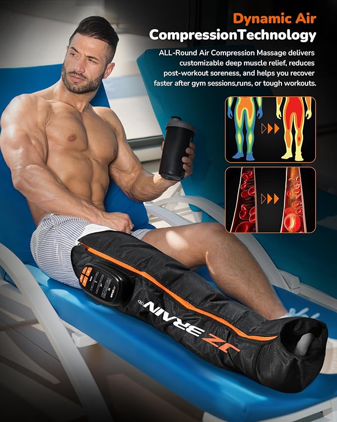 Sequential Air Compression Leg Recovery System : Professional Rechargeable Full Leg Compression Boots for Post-Workout Muscle Relaxation - Recovery Device for Athletes Runners Gym Users