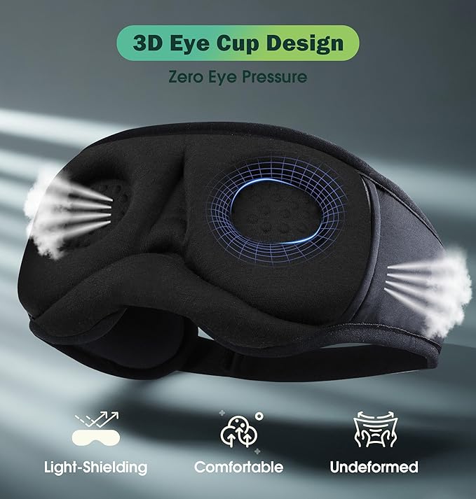 Sleep Mask with Headphones Bluetooth 5.4๏ผLC-dolida 2025 New 3D Bluetooth Sleep Mask Headphones with Soft Bamboo Cotton for Side Sleepers Women Men, Sustainable Luxury for Better Sleep