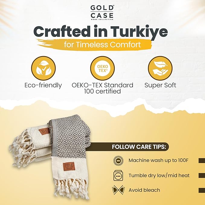 Gold CASE Turkish Hand Towels for Bathroom Set of 4 – 20 x 40'' – 100% Cotton Bathroom Towels – Aphrodite Kitchen Small Towel for Spa, Face, Tea & Dishcloth – Decorative Patterned Weave – Beige