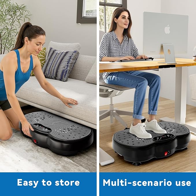 Vibration Plate Exercise Machine for Home & Office - Whole Body Vibration Platform Plate w/ Resistance Bands, Ultra Quiet Exercise Equipment for Weight Loss, Toning (Black)