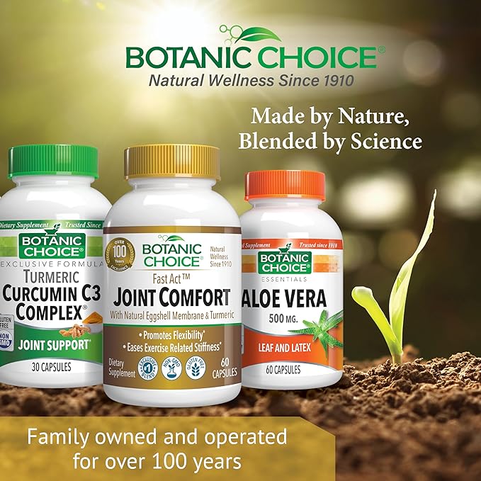 Botanic Choice Fast Act Joint Comfort with NEM Natural Eggshell Membrane, Turmeric Curcumin, Bioperine, & White Willow Bark, Supports Joint Health, 60 500mg Capsules