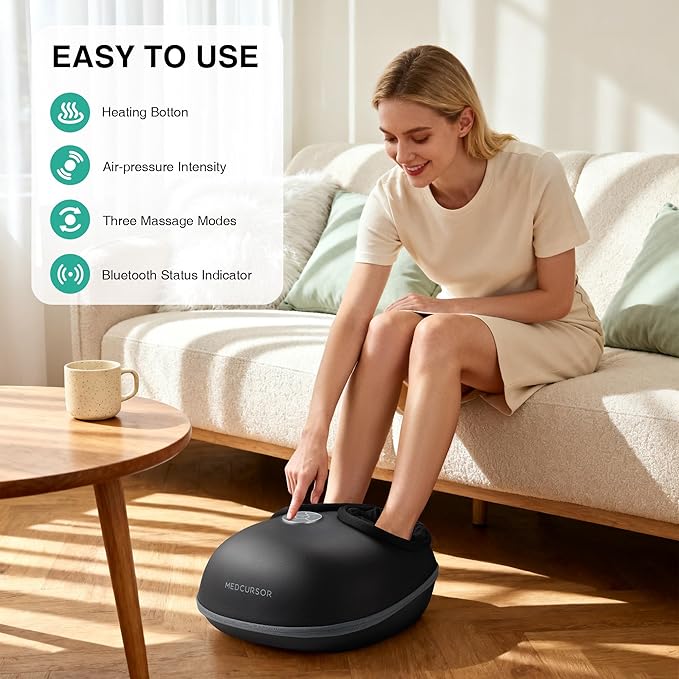 Medcursor Foot Massager with Heat, Shiatsu Deep Kneading Machine, Multi Air Compression Intensity, Smart APP Mobile Remote Control and Foot Massage Relax for Home and Office Use, Gifts for Women Mom