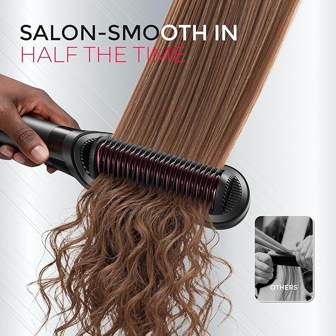 TYMO Flat Iron Hair Straightener Brush 2 in 1, 200M Ions Hair Straighteners for Women, Ceramic Dual Voltage Straightening Hot Comb for Anti-Frizz Straights, Waves, Curls, 3X Less Heat Damage, Black