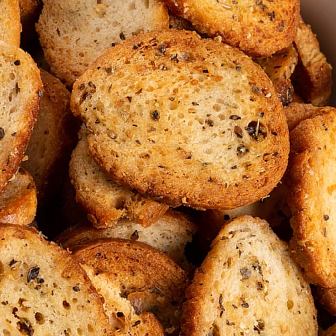 Garlic & Herb Bagel Chips NY Style Bagel Crisps. Organic, Vegan, Kosher. From the artisans of Schwartz Brothers Bakery. Baked Fresh. Twice Baked. 8 ounce container. Great Snack. Delicious. Pack of 4.