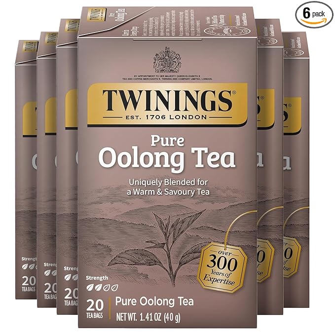 Twinings Pure Oolong Tea Individually Wrapped Bags, 20 Count (Pack of 6), Warm, Nutty Flavour & Golden Colour, Caffeinated, Enjoy Hot or Iced, 120 Teabags