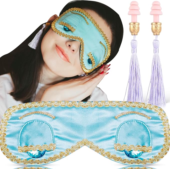 Utopiat Audrey Hepburn Style Silk Sleep Mask & Ear Plugs with Tassel Set for Women | Cute Eye Mask Earplugs Sleeping Beauty Set Costume Accessory